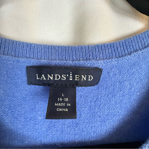 Lands' End Knit Sweater Tee Sz:L Blue Stretch Office Career 100% cashmere - Picture 4 of 12